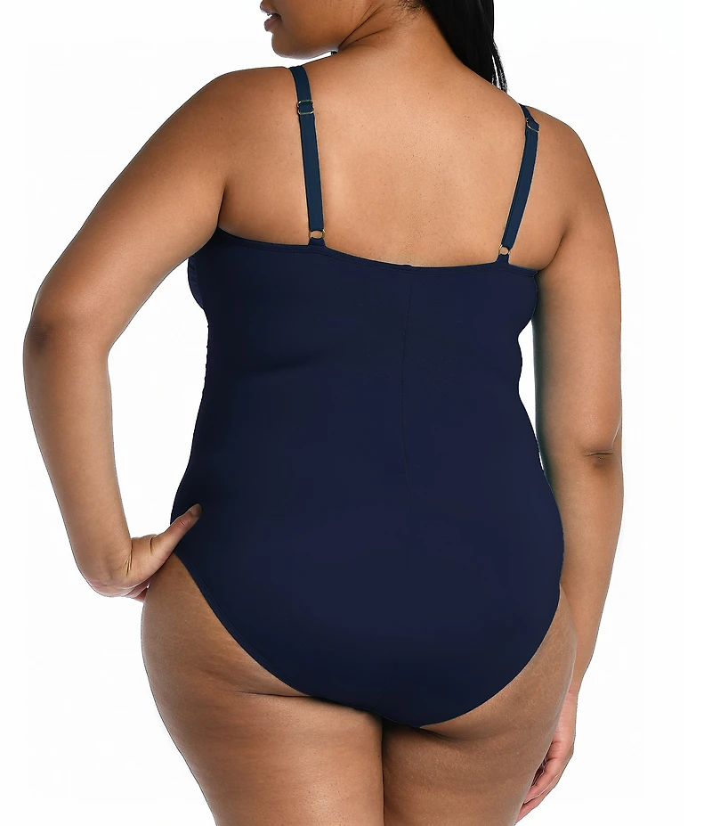 La Blanca Plus Size Island Goddess Scoop Neck Tummy Control Tank One Piece Swimsuit
