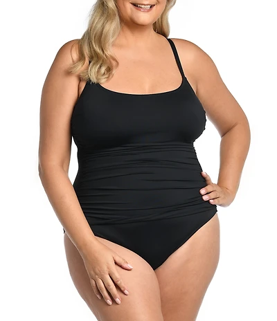 La Blanca Plus Size Island Goddess Scoop Neck Tummy Control Tank One Piece Swimsuit