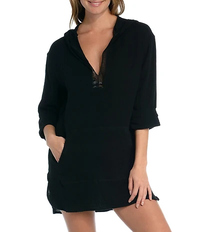La Blanca Seaside Covers Cotton Gauze Hooded Tunic Swim Cover Up
