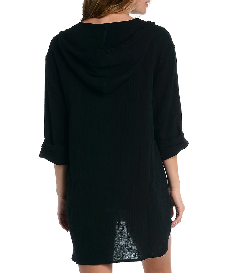 La Blanca Seaside Covers Cotton Gauze Hooded Tunic Swim Cover Up
