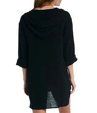 La Blanca Seaside Covers Cotton Gauze Hooded Tunic Swim Cover Up