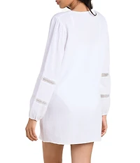 La Blanca Seaside Crochet V-Neck Long Sleeve Tunic Swim Cover-Up