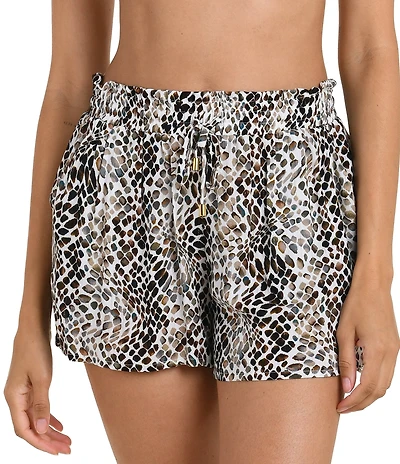 La Blanca Wild Whispers Leopard Print Drawstring Waist Shorts Swim Cover-Up