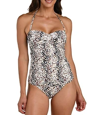 La Blanca Wild Whispers Front Leopard Print Twist Shirred Bandini Swim Top
