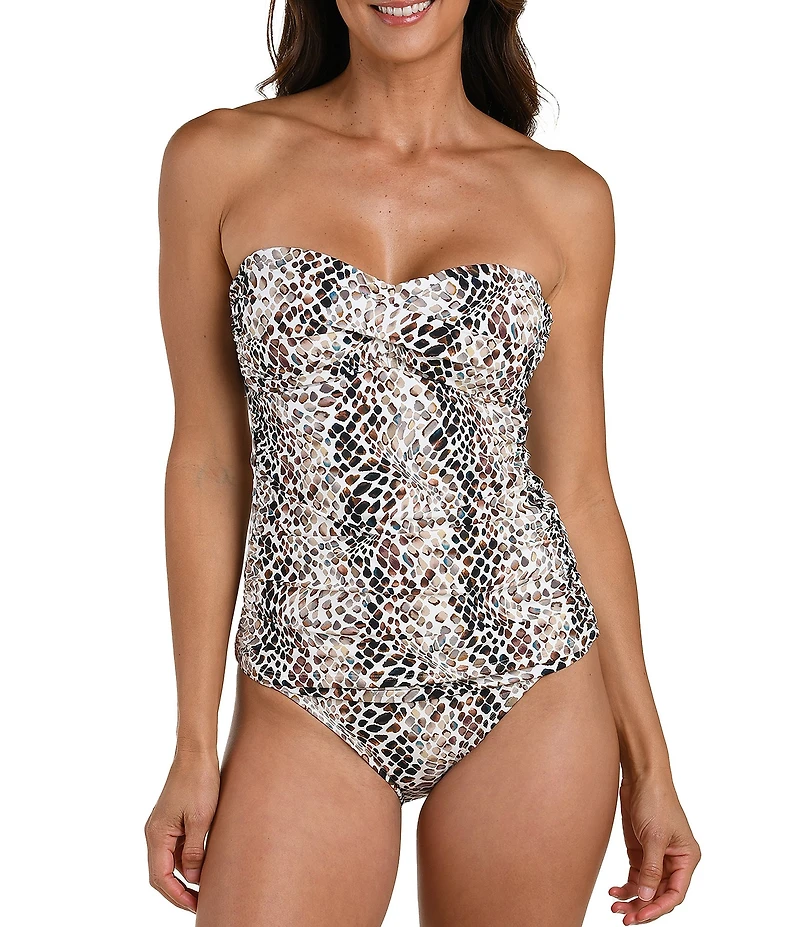 La Blanca Wild Whispers Front Leopard Print Twist Shirred Bandini Swim Top