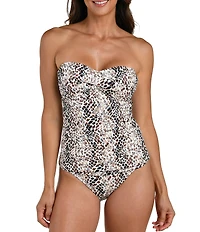 La Blanca Wild Whispers Front Leopard Print Twist Shirred Bandini Swim Top