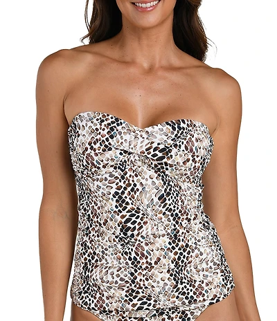 La Blanca Wild Whispers Front Leopard Print Twist Shirred Bandini Swim Top