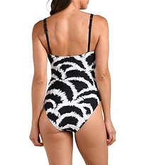 La Blanca Woven Shadow Abstract Square Neck One Piece Swimsuit