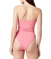 La Porte Stephanie Jacquard Side Cut-Out Pearl Bandeau One Piece Swimsuit