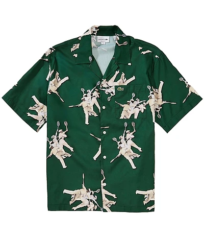 Lacoste Allover Print Relaxed Short Sleeve Woven Camp Shirt