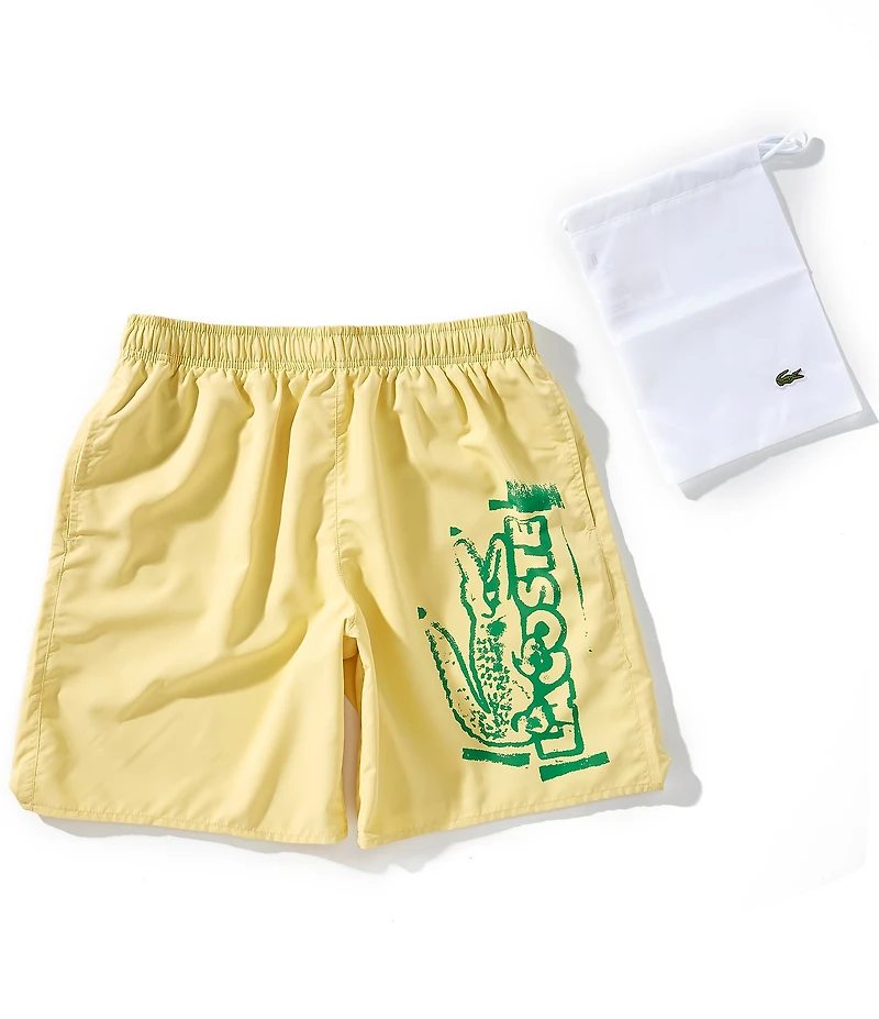 Lacoste Branded 7#double; Inseam Swim Trunks