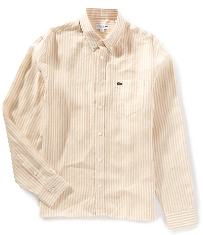 Lacoste Linen Stripe Long Sleeve Woven Shirt
