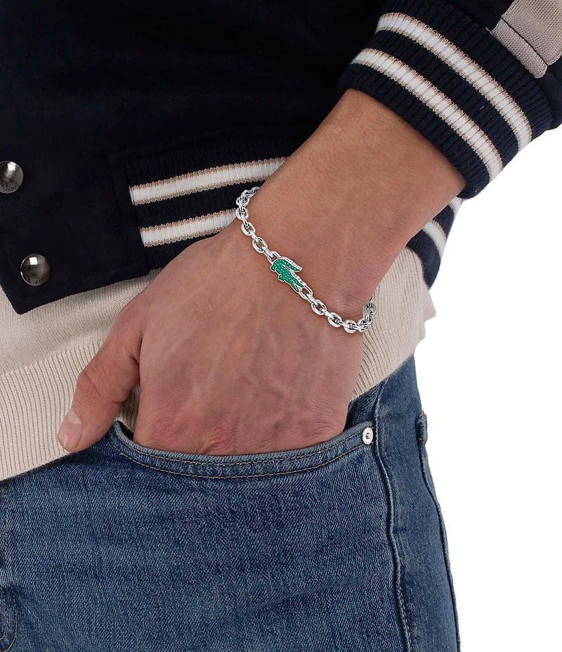 Lacoste Men's Arthor Crystal Crocodile Stainless Steel Line Bracelet