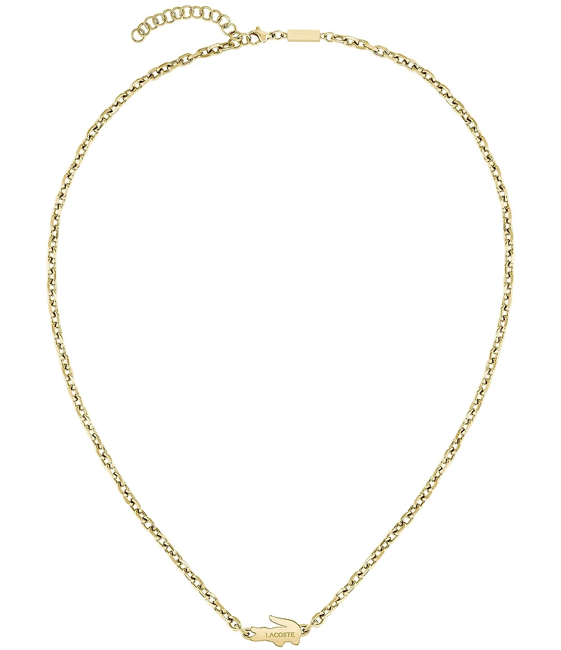 Lacoste Men's Arthor Crystal Crocodile Stainless Steel Short Pendant Necklace