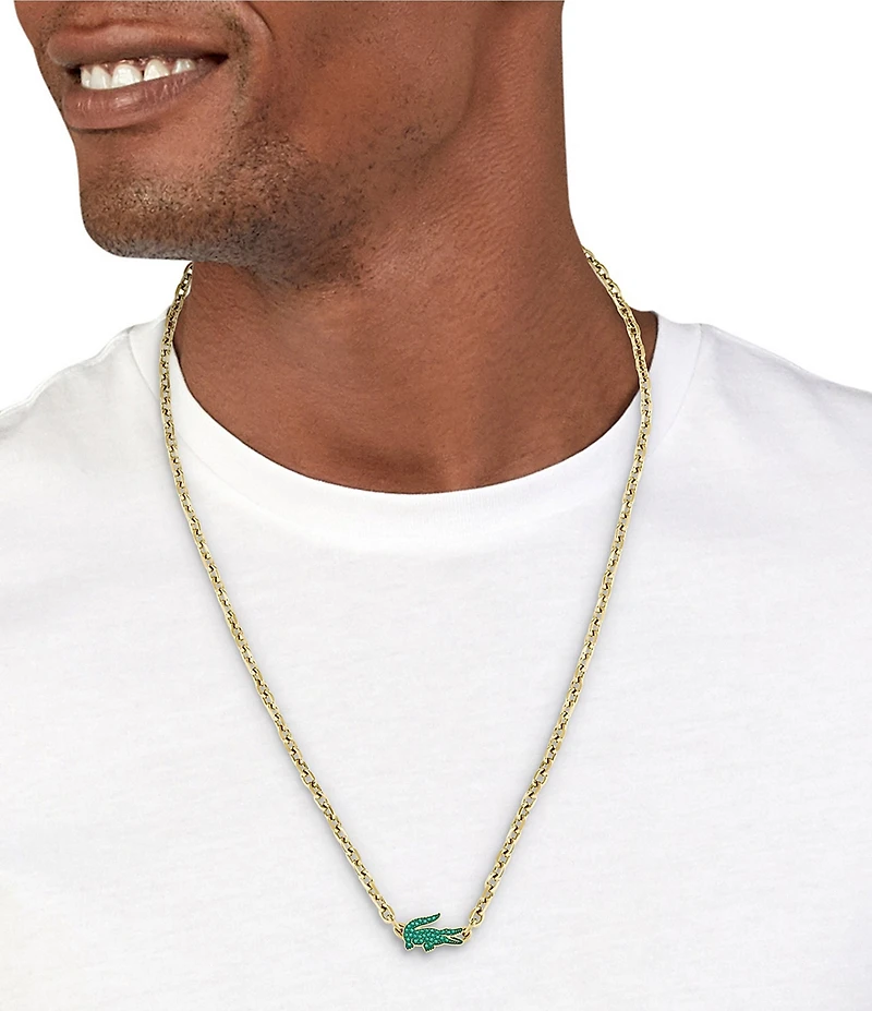 Lacoste Men's Arthor Crystal Crocodile Stainless Steel Short Pendant Necklace