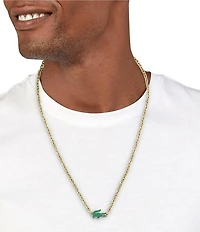 Lacoste Men's Arthor Crystal Crocodile Stainless Steel Short Pendant Necklace
