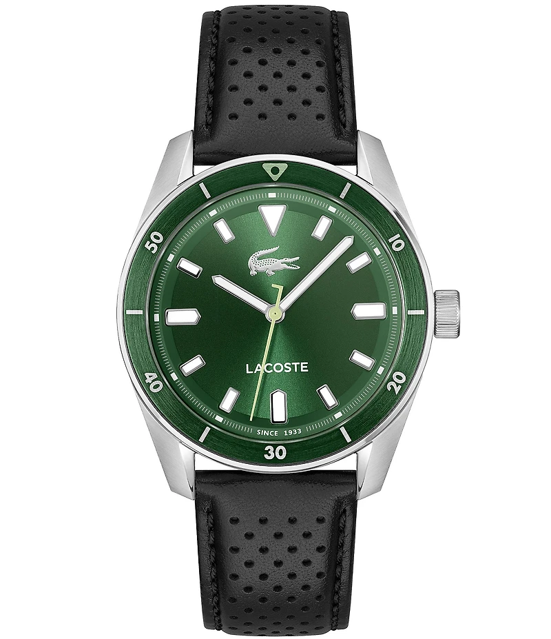 Lacoste Men's Boston Analog Black Leather Strap Watch