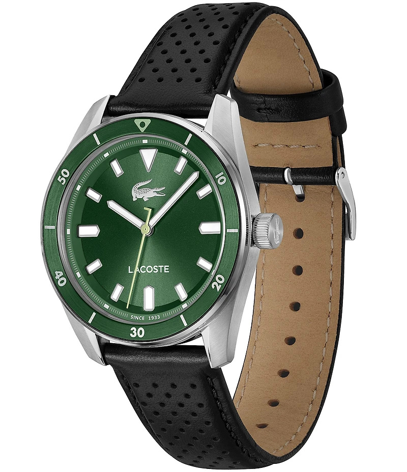 Lacoste Men's Boston Analog Black Leather Strap Watch