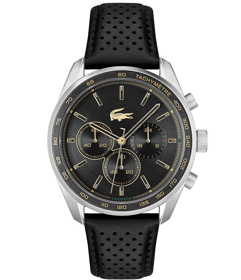 Lacoste Men's Boston Quartz Chronograph Black Leather Strap Watch