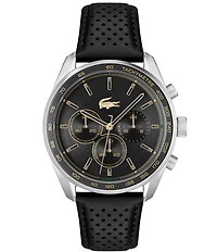 Lacoste Men's Boston Quartz Chronograph Black Leather Strap Watch