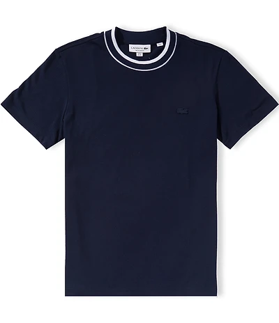 Lacoste Organic Cotton Blend Stretch Pique Striped Collar Short Sleeve T-Shirt