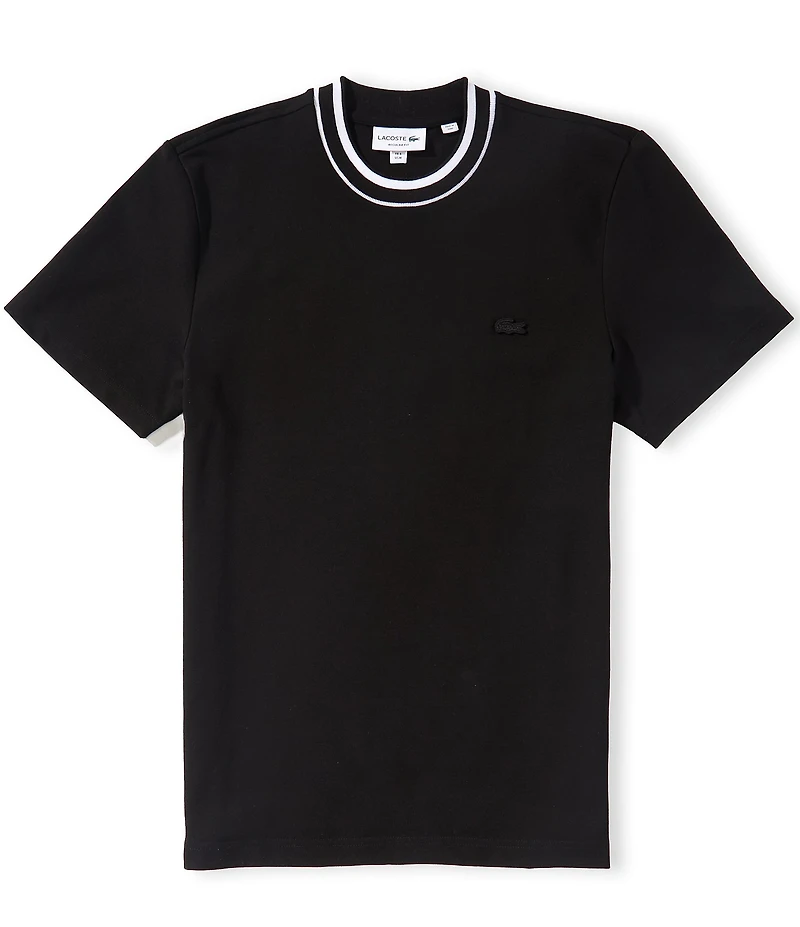 Lacoste Organic Cotton Blend Stretch Pique Striped Collar Short Sleeve T-Shirt