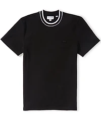 Lacoste Organic Cotton Blend Stretch Pique Striped Collar Short Sleeve T-Shirt