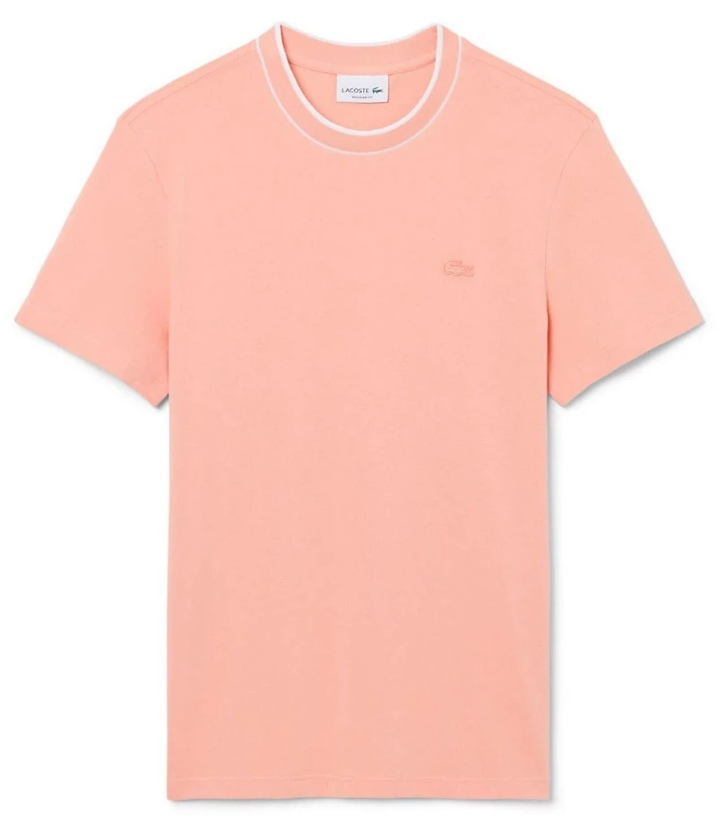 Lacoste Organic Cotton Blend Stretch Pique Striped Collar Short Sleeve T-Shirt