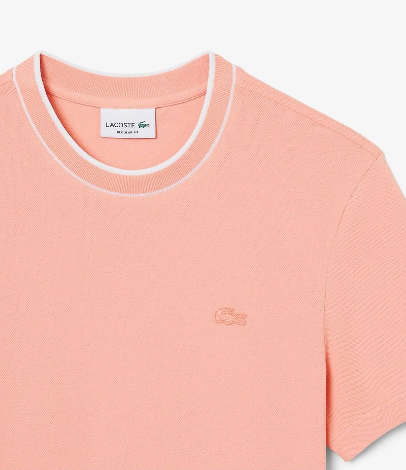 Lacoste Organic Cotton Blend Stretch Pique Striped Collar Short Sleeve T-Shirt