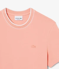 Lacoste Organic Cotton Blend Stretch Pique Striped Collar Short Sleeve T-Shirt