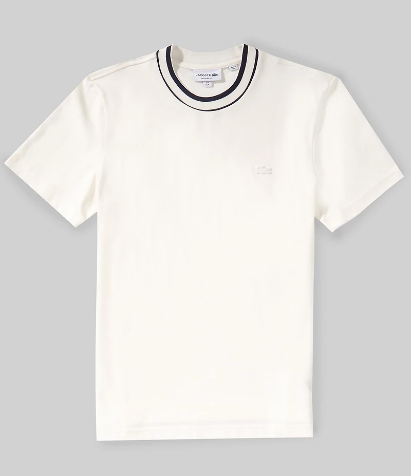 Lacoste Organic Cotton Blend Stretch Pique Striped Collar Short Sleeve T-Shirt