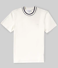 Lacoste Organic Cotton Blend Stretch Pique Striped Collar Short Sleeve T-Shirt