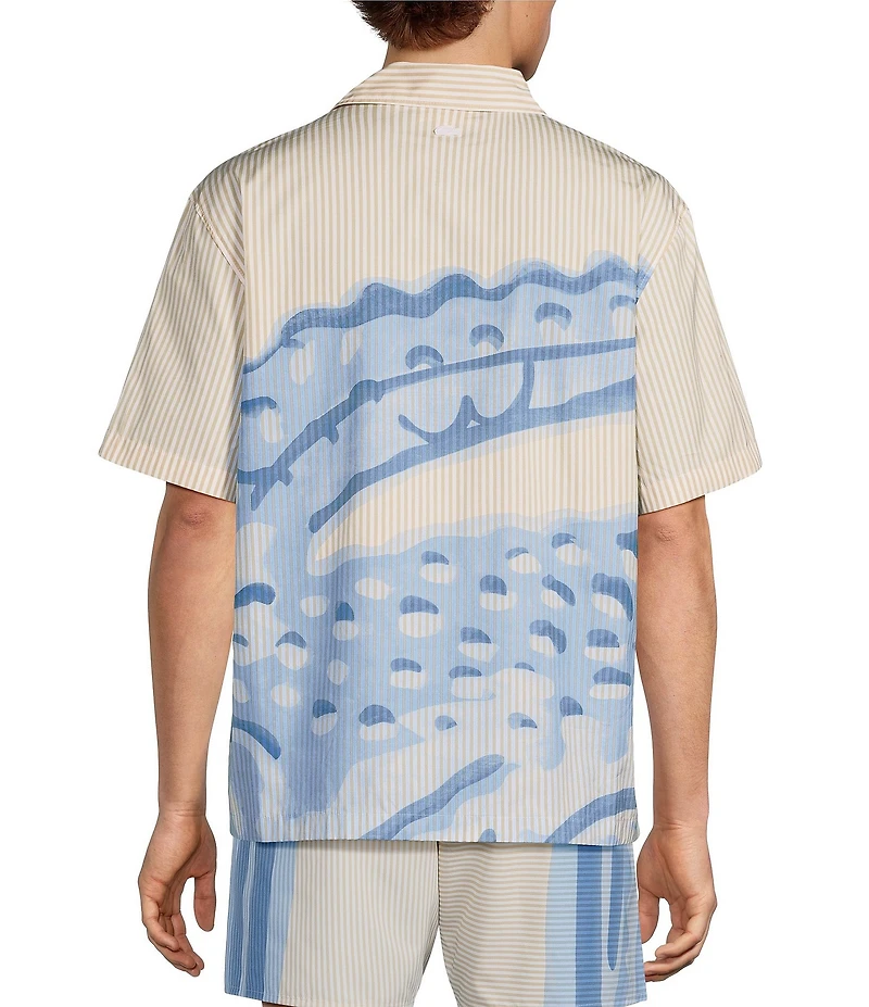 Lacoste Relaxed Fit Striped Crocodile Short Sleeve Woven Camp Shirt