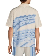 Lacoste Relaxed Fit Striped Crocodile Short Sleeve Woven Camp Shirt