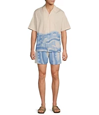 Lacoste Relaxed Fit Striped Crocodile Short Sleeve Woven Camp Shirt