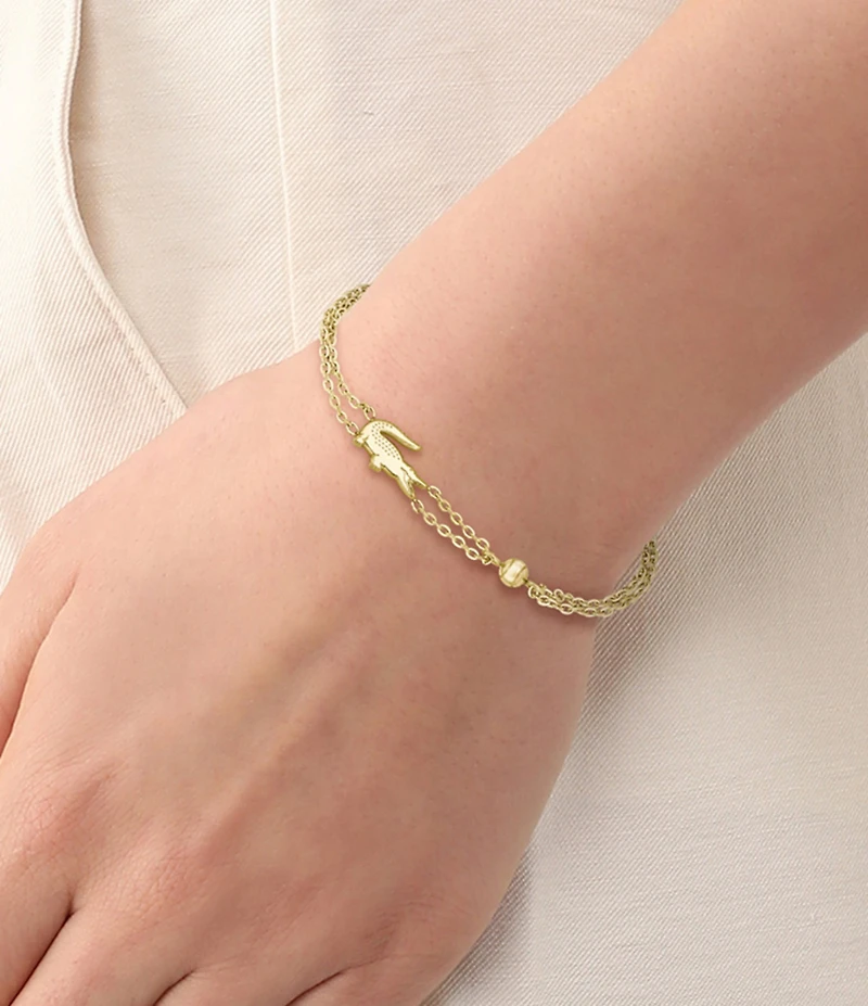 Lacoste Women's Crocodile Stainless Steel Double Chain Line Bracelet