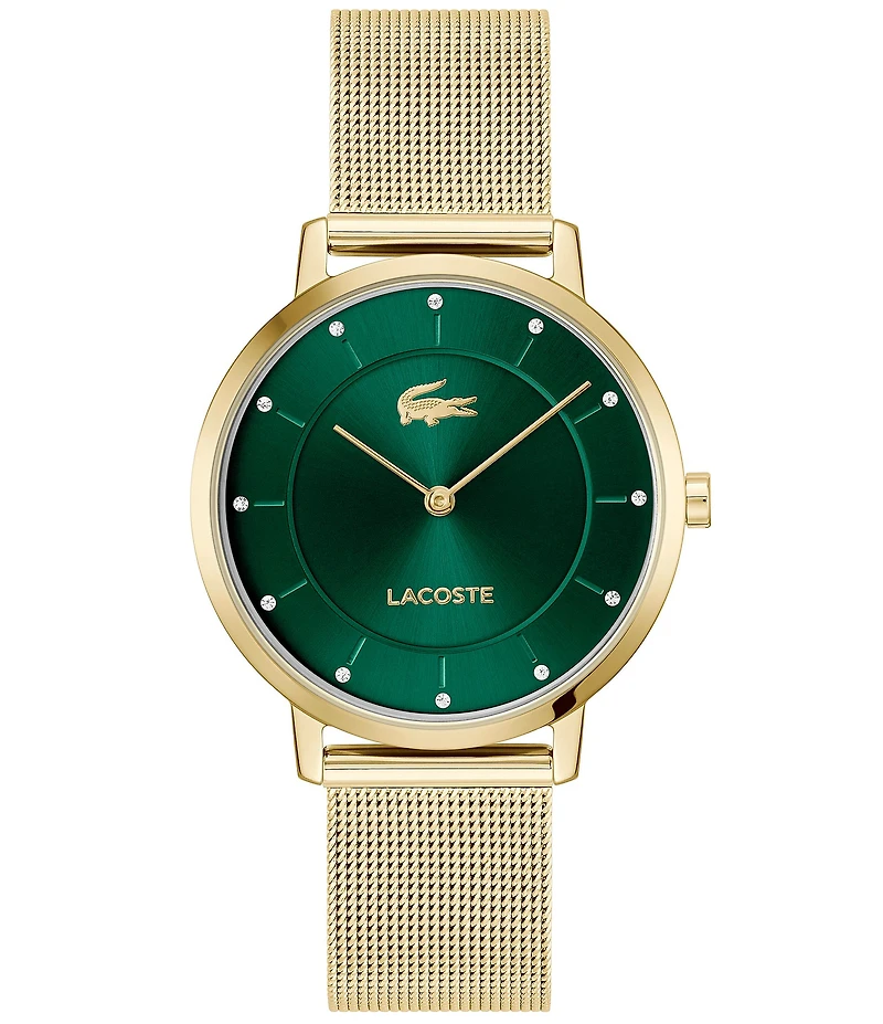 Lacoste Women's Crocorigin Two Hand Gold Tone Stainless Steel Mesh Bracelet Watch