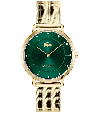 Lacoste Women's Crocorigin Two Hand Gold Tone Stainless Steel Mesh Bracelet Watch