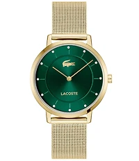 Lacoste Women's Crocorigin Two Hand Gold Tone Stainless Steel Mesh Bracelet Watch