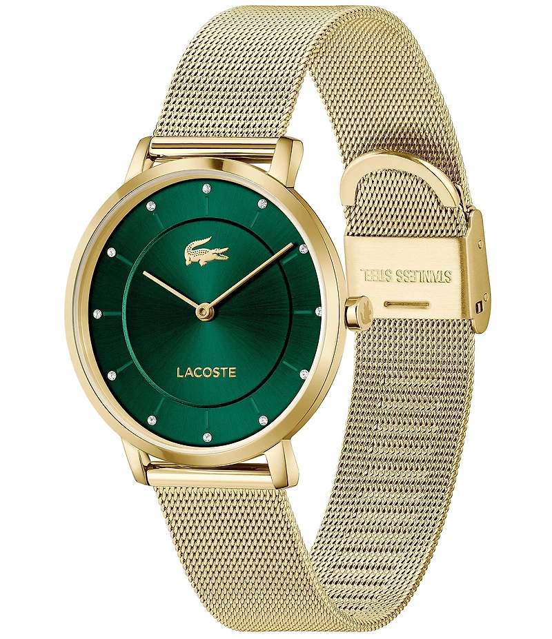 Lacoste Women's Crocorigin Two Hand Gold Tone Stainless Steel Mesh Bracelet Watch