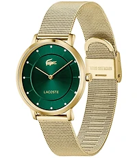 Lacoste Women's Crocorigin Two Hand Gold Tone Stainless Steel Mesh Bracelet Watch