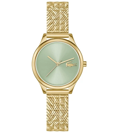 Lacoste Women's Mini Crocodelle Three Hand Gold Tone Stainless Steel Mesh Bracelet Watch