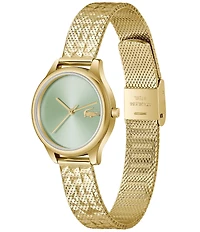 Lacoste Women's Mini Crocodelle Three Hand Gold Tone Stainless Steel Mesh Bracelet Watch