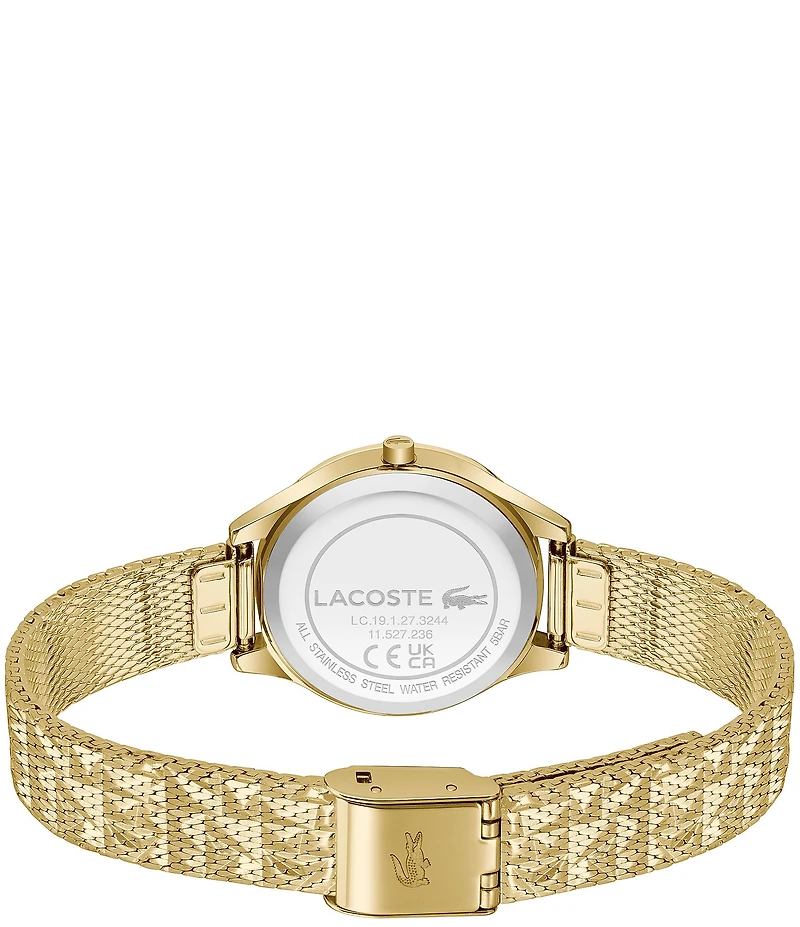 Lacoste Women's Mini Crocodelle Three Hand Gold Tone Stainless Steel Mesh Bracelet Watch