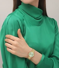 Lacoste Women's Mini Crocodelle Three Hand Gold Tone Stainless Steel Mesh Bracelet Watch