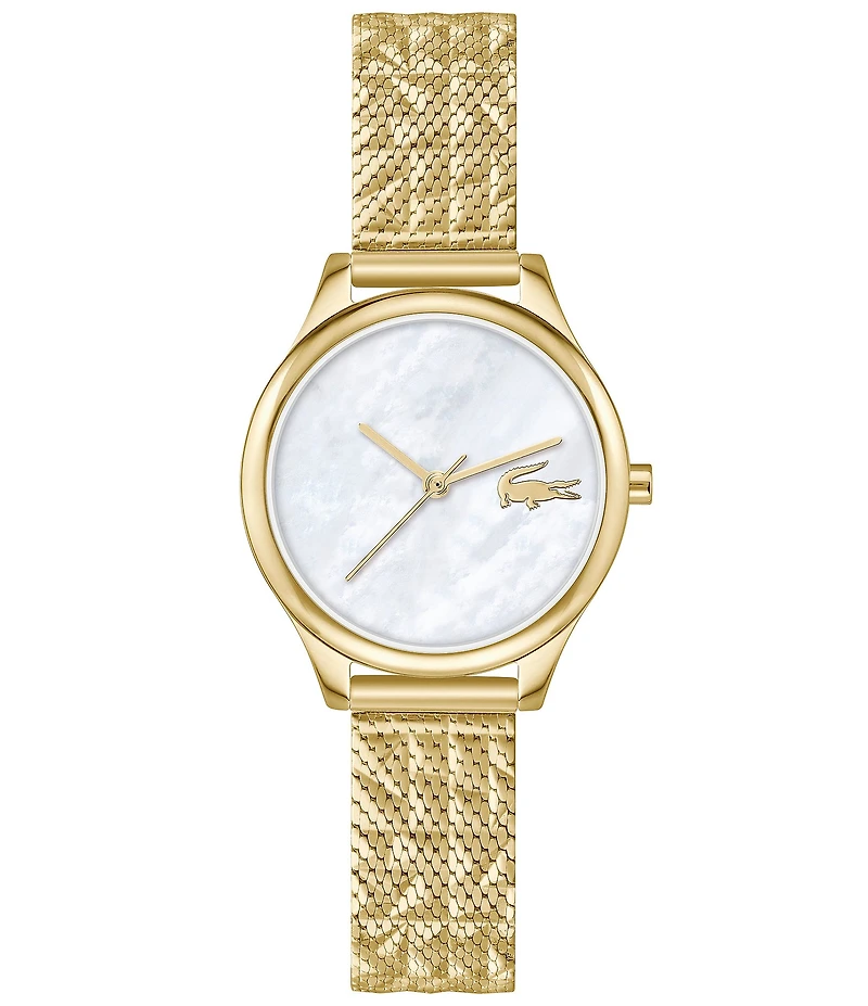Lacoste Women's Mini Crocodelle Three Hand Gold Tone Stainless Steel Mesh Bracelet Watch