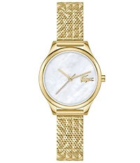 Lacoste Women's Mini Crocodelle Three Hand Gold Tone Stainless Steel Mesh Bracelet Watch
