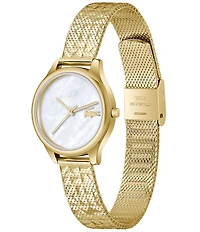 Lacoste Women's Mini Crocodelle Three Hand Gold Tone Stainless Steel Mesh Bracelet Watch