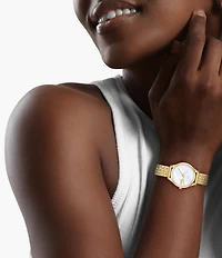 Lacoste Women's Mini Crocodelle Three Hand Gold Tone Stainless Steel Mesh Bracelet Watch