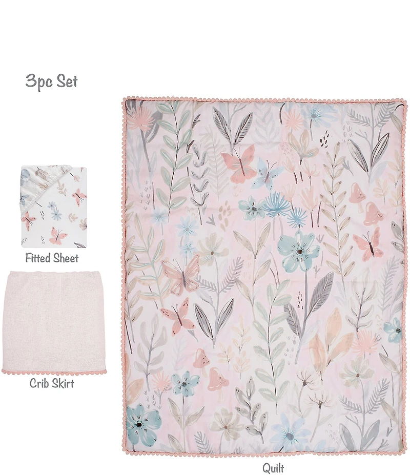 Lambs & Ivy Baby Blooms Nursery Floral Butterfly Baby Crib 3-Piece Bedding Set